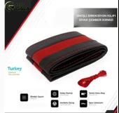 DİKİŞLİ DİREKSİYON KILIFI SİYAH ÇEMBER KIRMIZI - 1