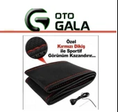 DİKİŞLİ DİREKSİYON KILIFI SİYAH DELİKLİ KIRMIZI DİKİŞ - 2