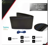 DİKİŞLİ DİREKSİYON KILIFI SİYAH DELİKLİ MAVİ DİKİŞ - 2