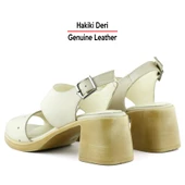 Erkan Saçmacı Ofelia Bej Hakiki Deri Delik Detaylı Tokalı Topuklu Sandalet - 5