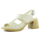 Erkan Saçmacı Ofelia Bej Hakiki Deri Delik Detaylı Tokalı Topuklu Sandalet - 1