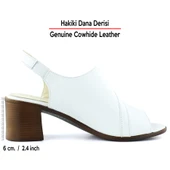 Erkan Saçmacı Saules Beyaz Hakiki Dana Derisi Kesik Detaylı Lastik Bantlı Kalın Topuklu Sandalet - 2