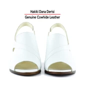 Erkan Saçmacı Saules Beyaz Hakiki Dana Derisi Kesik Detaylı Lastik Bantlı Kalın Topuklu Sandalet - 4