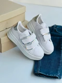 Yüksek Taban Cırtlı Sneakers Spor Ayakkabı - Beyaz-Gümüş - 3
