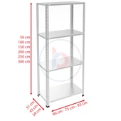 4 Katlı Galvaniz Çelik Raf - Depo, Arşiv, Kiler, Dosya, Market Rafı  31x75 cm 150 cm 0.70 mm thumbnail 2
