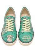 Kadın Vegan Deri Yeşil Sneakers - Koala Hug Tasarım - 3