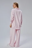 Pembe Taş İşlemeli Salaş Kesim Dokuma Pantolon - 5
