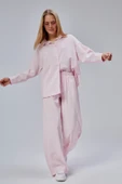 Pembe Taş İşlemeli Salaş Kesim Dokuma Pantolon - 3
