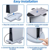PS5 Slim için Wigearss Dikey Stand Soğutma Fanları 3 Seviyede Ayarlanabilir Fanlı Çok İşlevli Stand - 4