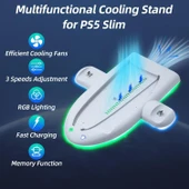 PS5 Slim için Wigearss Dikey Stand Soğutma Fanları 3 Seviyede Ayarlanabilir Fanlı Çok İşlevli Stand - 6