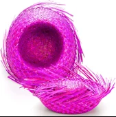 Tropikal Parti Pembe Fuşya Hasır Hawaii Şapkası 13x36 cm - 3