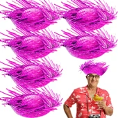 Tropikal Parti Pembe Fuşya Hasır Hawaii Şapkası 13x36 cm - 2