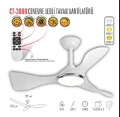 Cata CT-3000 Modern Tavan Vantilatörü Beyaz LED Işıklı ve Uzaktan Kumandalı LED Sessiz Motor Şık Tasarım 3 Renk Moduyl - 2