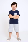ERKEK ÇOCUK ŞORTLU TAKIM ÇİZGİLİ CEP DETAYLI E15 thumbnail 4
