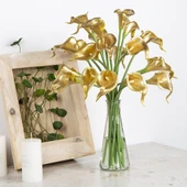 Nettenevime Yapay Çiçek Altın Renk Gala Eva Malzeme Cala Flower 8li Demet thumbnail 5