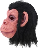 Siyah Saçlı Kafaya Tam Geçmeli Lateks Şempanze Maskesi - Lateks Maymun Orangutan Goril Maske Et Maske thumbnail 5