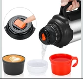 Termos 4,0 L, Paslanmaz Çelik İçecek Şişesi, 3 Bardaklı, Çift Duvar Yalıtımı, Kamp Su Şişesi, Kulplu, 24 Saat Sıcak ve Soğuk (Gümüş) - 2