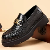 Erkek Deri Derby Ayakkabı - Kalın Tabanlı - Dokuma Desenli (Siyah) thumbnail 1