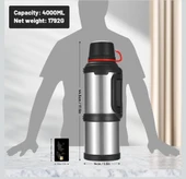 Termos 4,0 L, Paslanmaz Çelik İçecek Şişesi, 3 Bardaklı, Çift Duvar Yalıtımı, Kamp Su Şişesi, Kulplu, 24 Saat Sıcak ve Soğuk (Gümüş) - 5