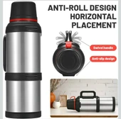 Termos 4,0 L, Paslanmaz Çelik İçecek Şişesi, 3 Bardaklı, Çift Duvar Yalıtımı, Kamp Su Şişesi, Kulplu, 24 Saat Sıcak ve Soğuk (Gümüş) - 4