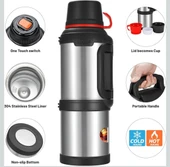 Termos 4,0 L, Paslanmaz Çelik İçecek Şişesi, 3 Bardaklı, Çift Duvar Yalıtımı, Kamp Su Şişesi, Kulplu, 24 Saat Sıcak ve Soğuk (Gümüş) - 1