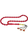 Kırmızı Renkli Altın Kaplama Püsküllü Ateş Kehribar Tesbih thumbnail 4