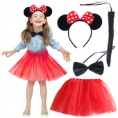 Minnie Mouse Kostüm Seti Etek Taç Kuyruk Papyon Gösteri Seti - 1