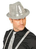 Disko Star Gümüş Payetli Fötr Şapka Yetişkin Boy - 2