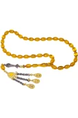 Sertifikalı Koyu Sarı Şeffaf Renkli Sıkma Kehribar Tesbih thumbnail 4