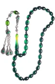 Sertifikalı Siyah Yeşil Renkli Halep Püskül Ateş Kehribar Tesbih thumbnail 3