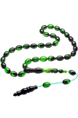 Sertifikalı Sistemli Halkalı Yeşil Siyah Renkli Hareli Ateş Kehribar Tesbih thumbnail 1