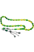 Yeşil Sarı Renkli Halep Püsküllü Ateş Kehribar Tesbih thumbnail 5