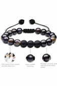 Sertifikalı Doğal Siyah Akik Oniks Taşı Doğal Taş Bileklik Seti thumbnail 3