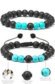 Sertifikalı Doğal Turkuaz Volkanik Lav Taşı Doğal Taş Bileklik Seti thumbnail 6