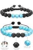 Sertifikalı Doğal Firuze Turkuaz Volkanik Lav Taşı Doğal Taş Bileklik Seti thumbnail 2