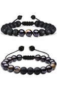 Sertifikalı Doğal Siyah Akik Oniks Taşı Doğal Taş Bileklik Seti thumbnail 1