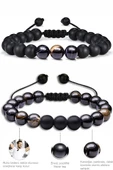 Sertifikalı Doğal Siyah Akik Oniks Taşı Doğal Taş Bileklik Seti thumbnail 2