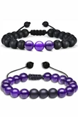 Sertifikalı Doğal Mor Akik Oniks Taşı Doğal Taş Bileklik Seti thumbnail 1