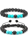 Sertifikalı Doğal Turkuaz Volkanik Lav Taşı Doğal Taş Bileklik Seti thumbnail 1