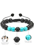 Sertifikalı Doğal Turkuaz Volkanik Lav Taşı Doğal Taş Bileklik Seti thumbnail 4
