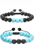 Sertifikalı Doğal Firuze Turkuaz Volkanik Lav Taşı Doğal Taş Bileklik Seti thumbnail 1