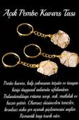 Sertifikalı Gerçek Tel Sargılı Ham Işlenmemiş Pembe Kuvars Taşı Anahtarlık (ALTIN KAPLAMA) - 2