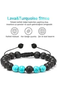 Sertifikalı Doğal Turkuaz Volkanik Lav Taşı Doğal Taş Bileklik Seti thumbnail 3