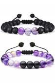 Sertifikalı Doğal Ametist Oniks Taşı Doğal Taş Bileklik Seti thumbnail 1