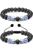 Sertifikalı Doğal Sodalit Volkanik Lav Taşı Doğal Taş Bileklik Seti thumbnail 1