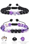 Sertifikalı Doğal Ametist Oniks Taşı Doğal Taş Bileklik Seti thumbnail 2