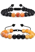 Sertifikalı Doğal Turuncu Akik Oniks Taşı Doğal Taş Bileklik Seti thumbnail 1