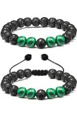Sertifikalı Doğal Malahit Volkan Lav Taşı Doğal Taş Bileklik Seti thumbnail 1