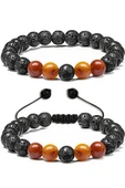 Sertifikalı Doğal Turuncu Akik Taşı Volkan Lav Taşı Doğal Taş Bileklik Seti thumbnail 1