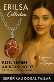 Sertifikalı Gümüş Tel Sargılı Doğal Kızıl Yemen Akik Taşı Kolye – 20-25 mm Koruma ve Denge Taşı thumbnail 1